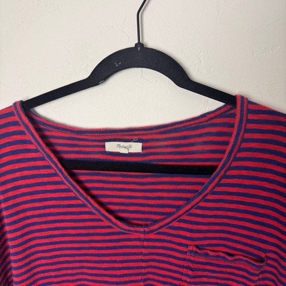 Madewell knit melody pocket tee long sleeves red navy striped medium - Picture 6 of 10